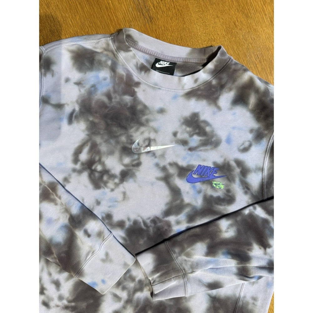 Nike Tie Dye Crewneck Sweatshirt Mens M Gray Black Blue Big Logo Back Swoosh